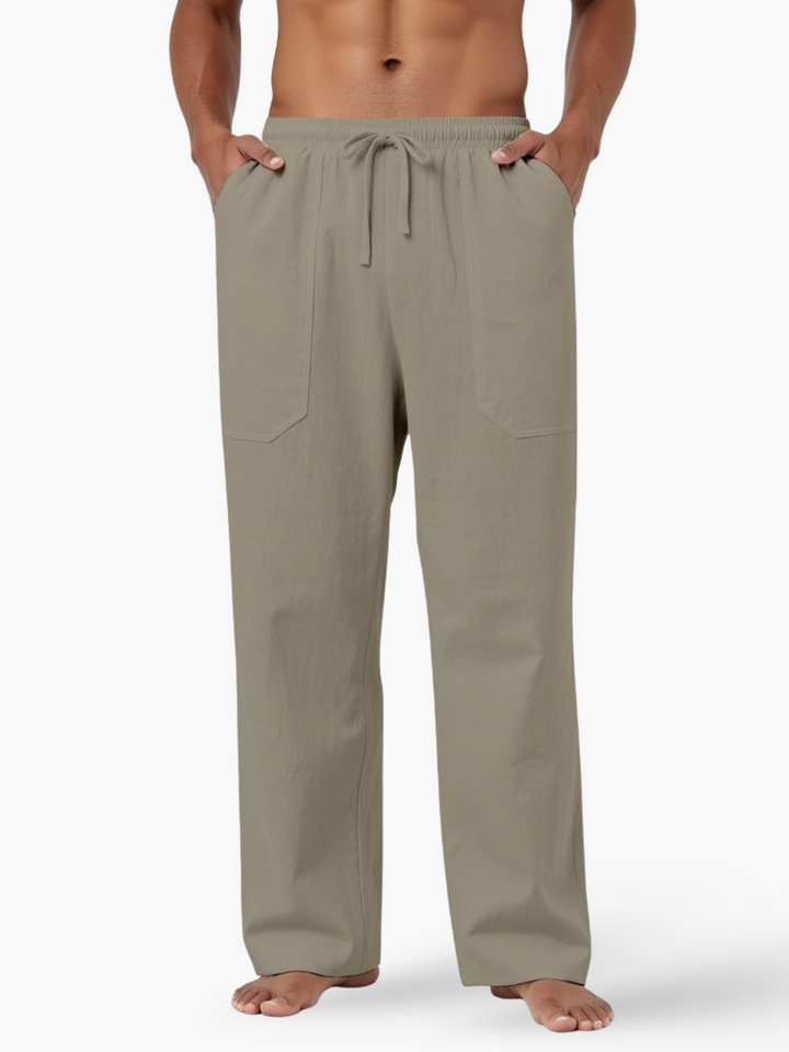 Comfortable men's relaxed fit drawstring casual trousers, perfect for summer, vacation, and everyday lounging.