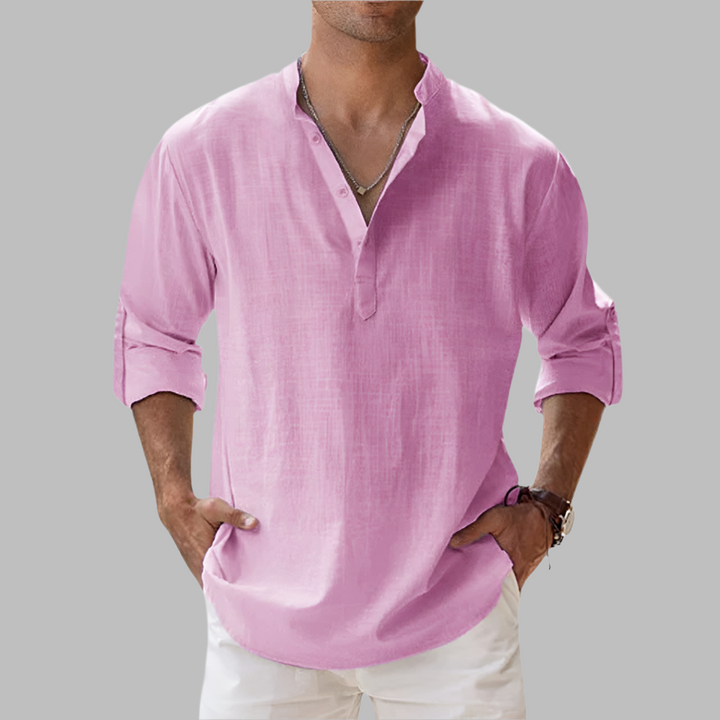Versatile men's classic relaxed fit long sleeve button-down shirt, great for summer casual wear & holidays.