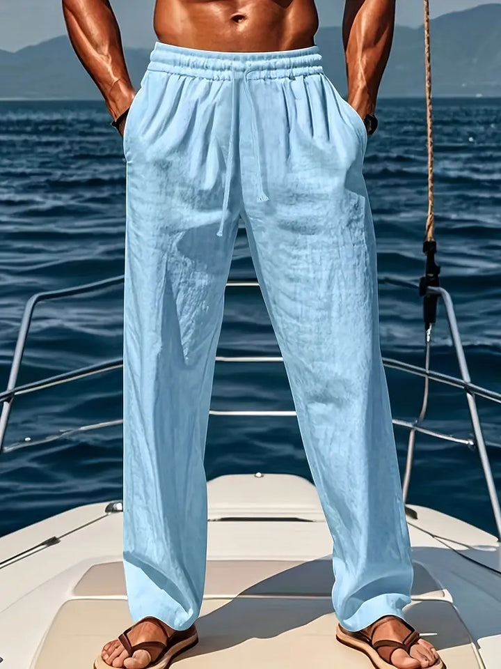 Lightweight & breathable men's summer travel pants for ultimate comfort during holidays. Relaxed fit casual trousers.