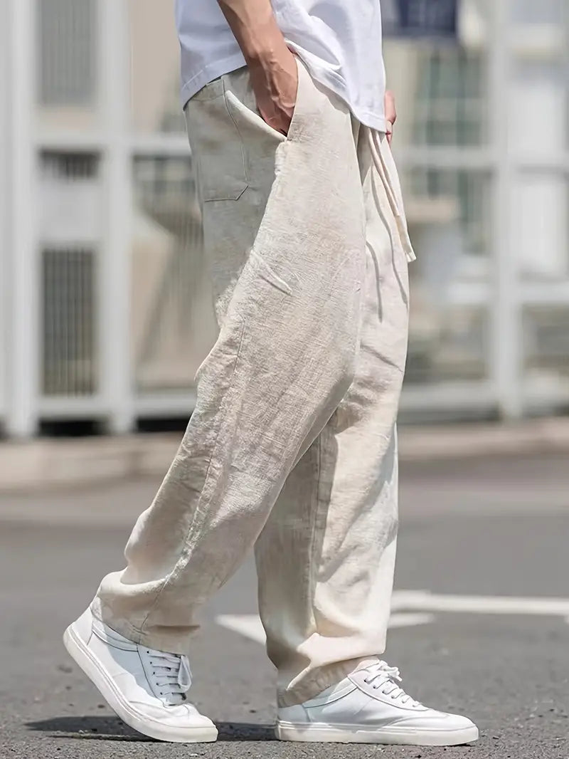 Loose fit men's summer trousers, versatile for everyday wear or a relaxed holiday look.