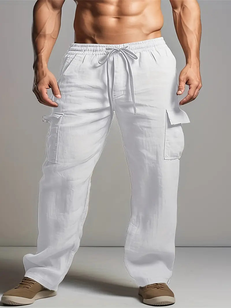 Lightweight men's relaxed fit summer trousers, perfect smart casual pants for warm weather. Comfortable & versatile fashion.