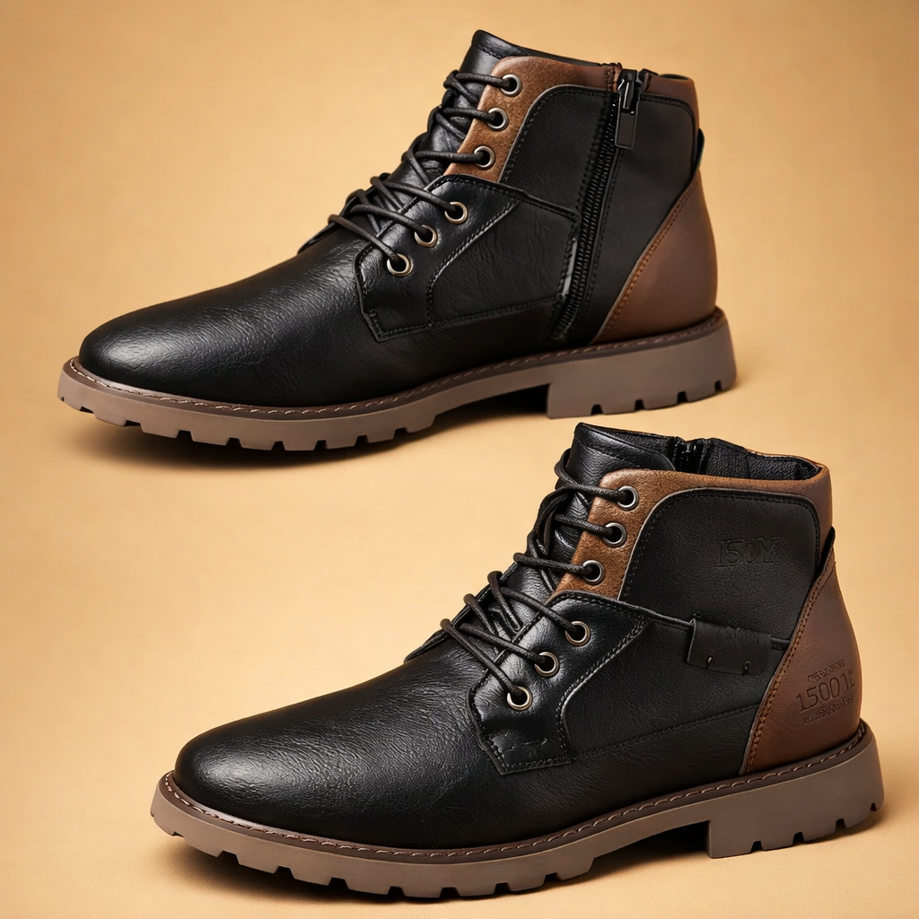 Comfortable black men's lace-up ankle boots, ideal for smart casual outfits and versatile everyday fashion.