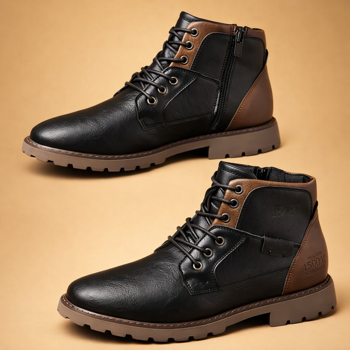 Comfortable black men's lace-up ankle boots, ideal for smart casual outfits and versatile everyday fashion.