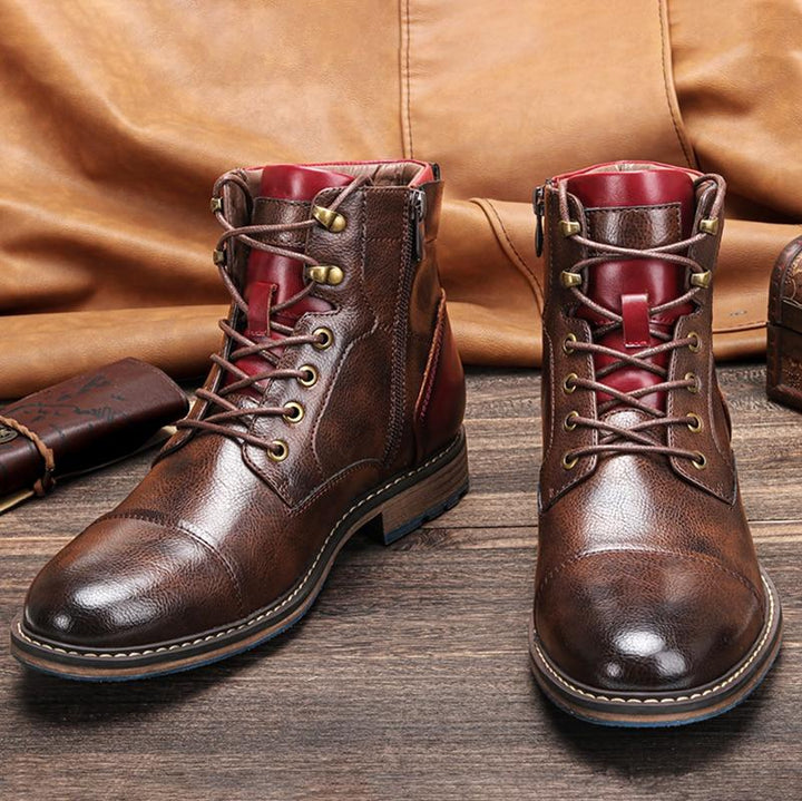 Rugged men's lace-up ankle cowboy boots, ideal for year-round wear and tough outdoor conditions.