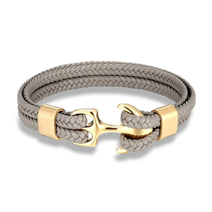 Deep brown men's leather bracelet featuring a silver-tone stainless steel anchor. Classic nautical jewelry for him.