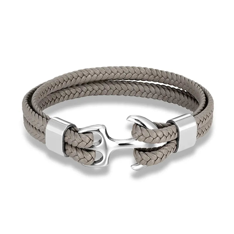 Thoughtful gift for him: men's rugged leather bracelet with a distinctive nautical anchor, stylish men's jewelry.