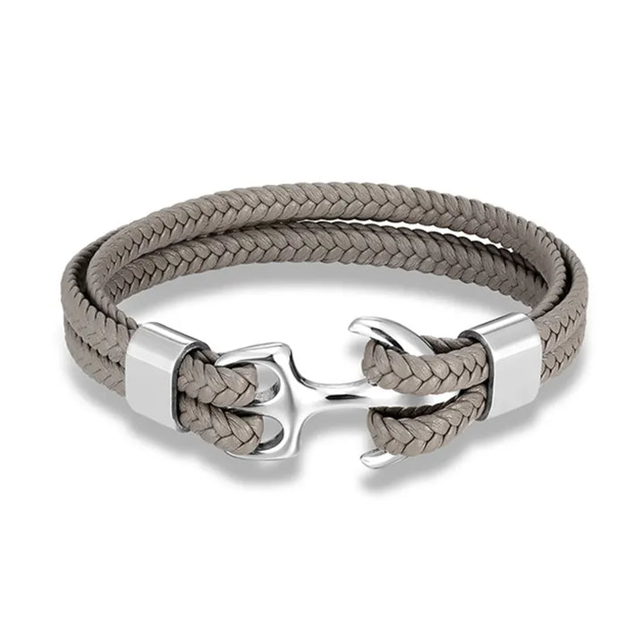 Thoughtful gift for him: men's rugged leather bracelet with a distinctive nautical anchor, stylish men's jewelry.