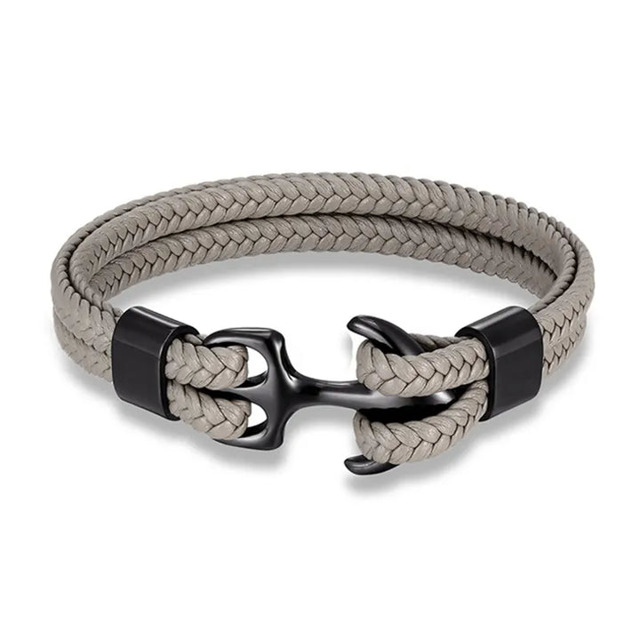 Versatile men's anchor bracelet, made from genuine leather and stainless steel, for a rugged, stylish look.