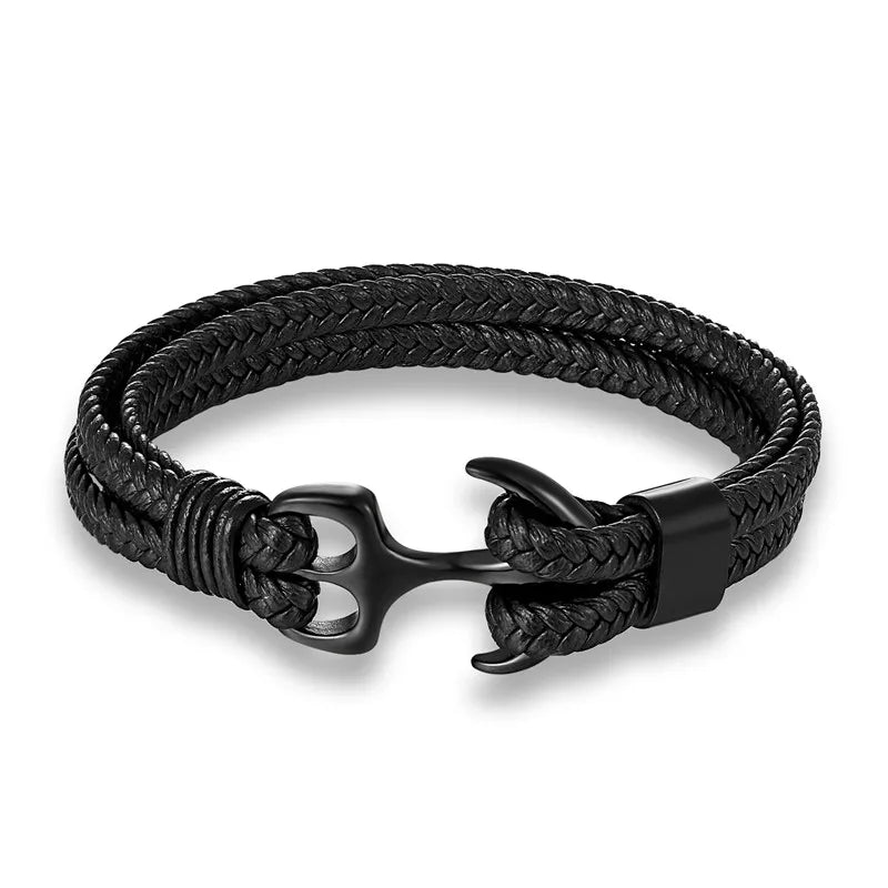 Stylish men's anchor leather bracelet, ideal for a rugged look. Great gift for him, men's fashion accessory.