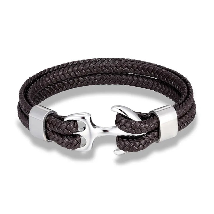 Handsome men's leather bracelet with a bold anchor, perfect for a rugged nautical style. Men's fashion jewelry.