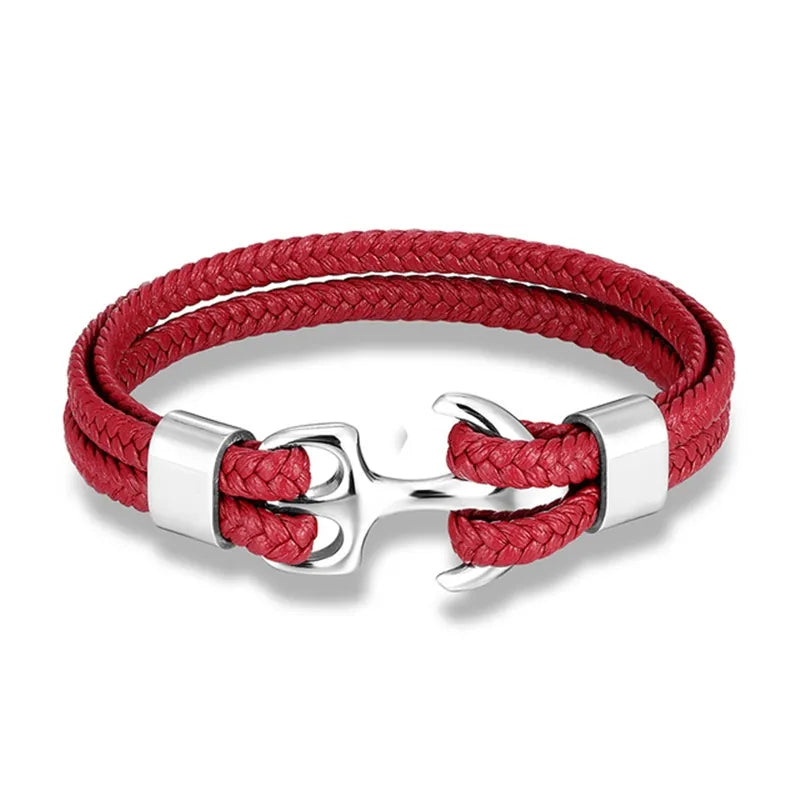 Authentic men's leather bracelet, handcrafted with a sturdy stainless steel anchor. Nautical style men's accessory.