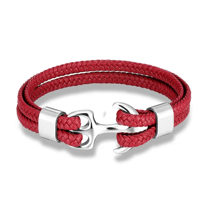 Authentic men's leather bracelet, handcrafted with a sturdy stainless steel anchor. Nautical style men's accessory.