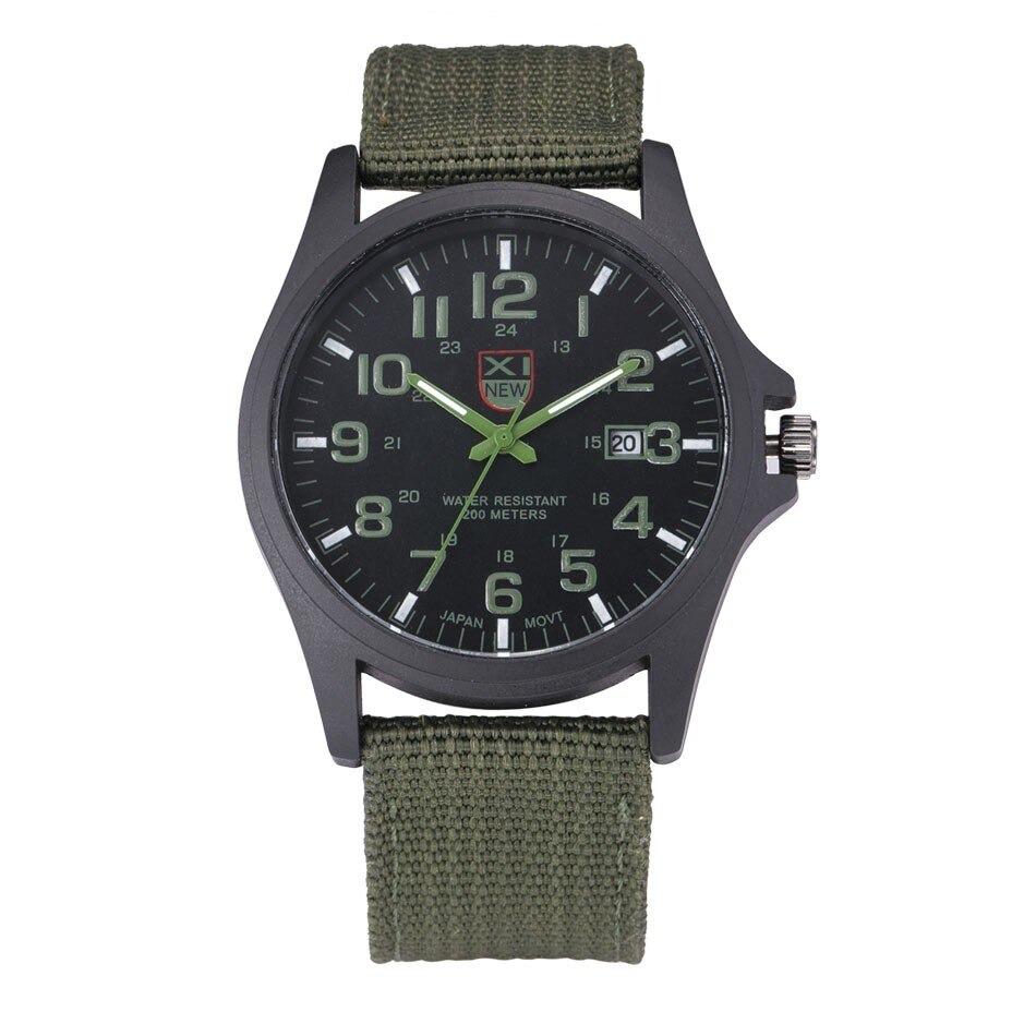High-quality men's military-style watch, durable and rugged, with a bright illuminated dial for any outdoor activity.