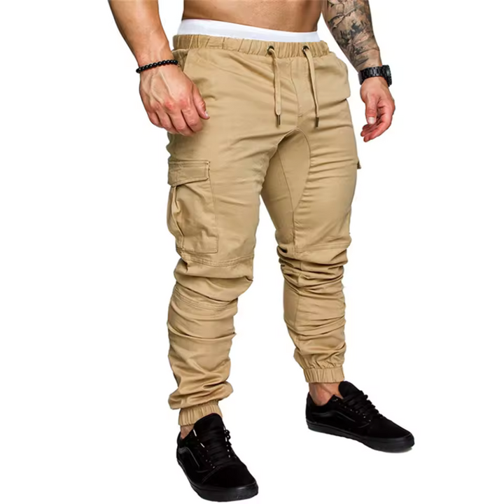 Men's rugged multi-pocket cargo joggers for casual wear & streetwear.