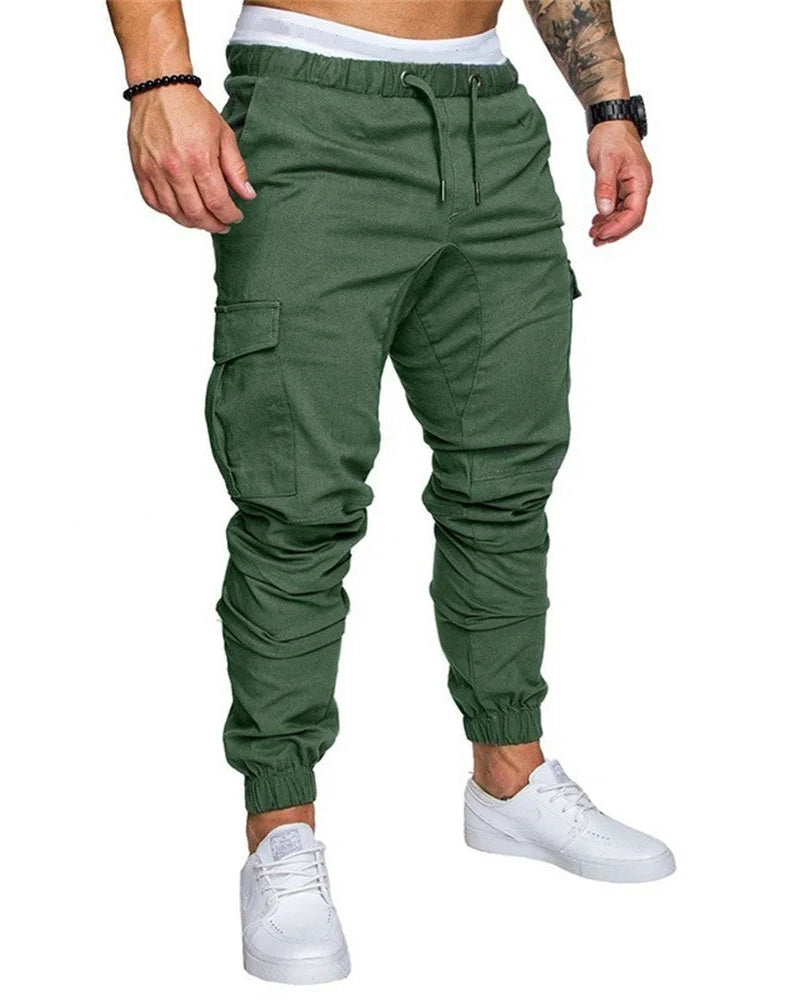 Comfortable men's multi-pocket cargo joggers, great for athletic & everyday use.