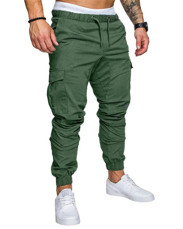 Comfortable men's multi-pocket cargo joggers, great for athletic & everyday use.