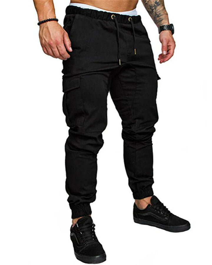 Tapered leg men's rugged cotton blend cargo joggers, versatile activewear.