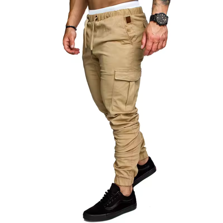Men's fashion tapered leg multi-pocket cargo joggers, ideal for streetwear.