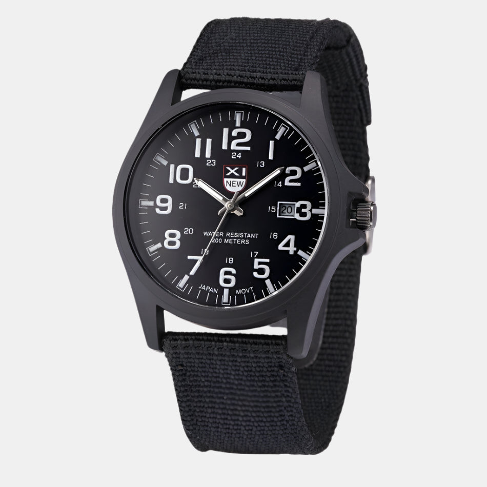 Men's rugged tactical watch, water-resistant, with tough silicone strap for outdoor sports and adventure.