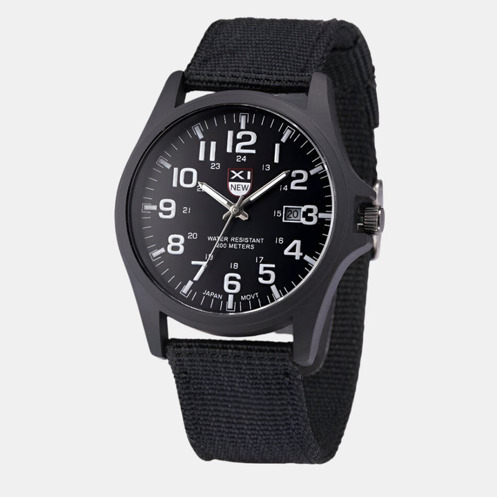 Men's rugged tactical watch, water-resistant, with tough silicone strap for outdoor sports and adventure.