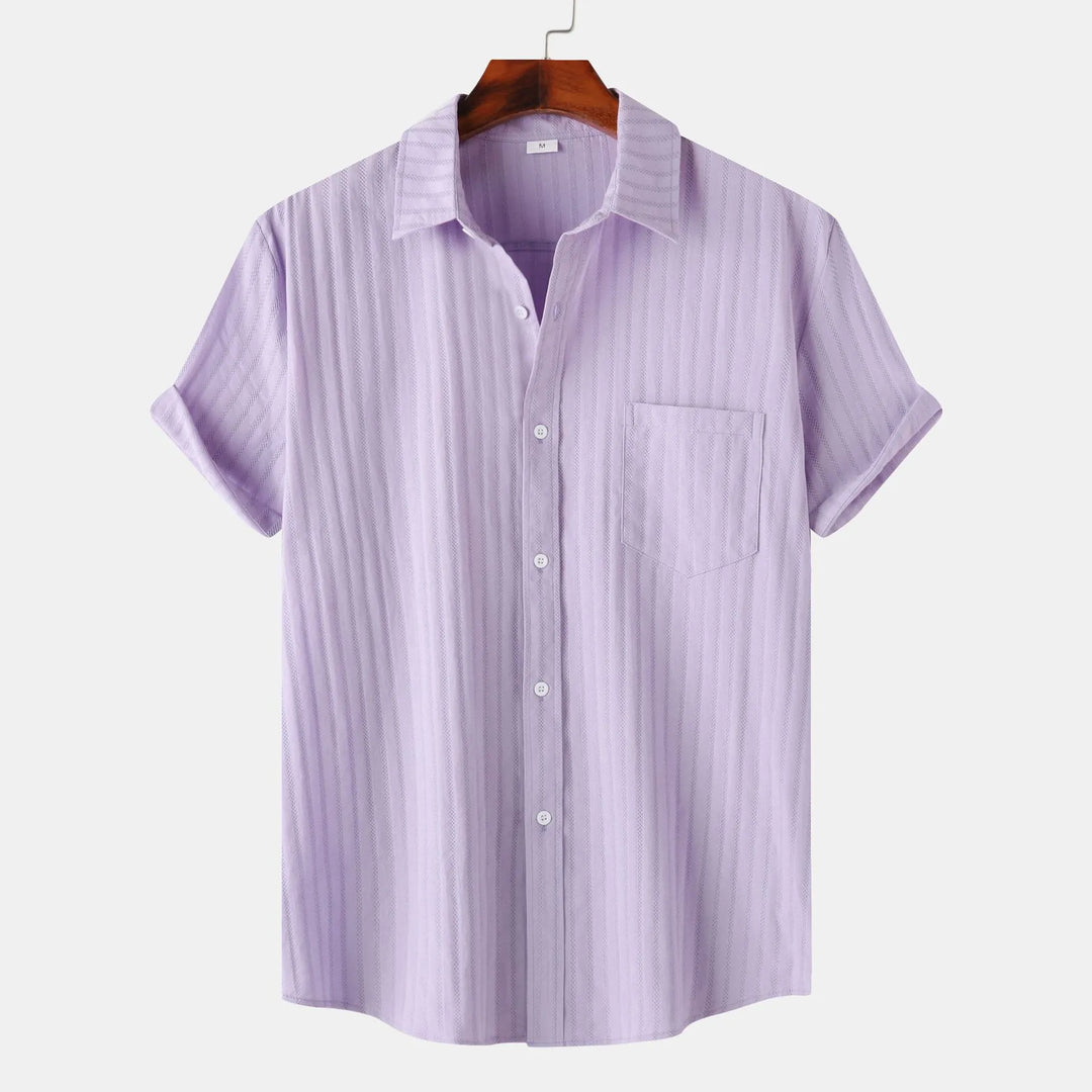 Men's short sleeve button-down shirt for effortless style & comfort. Perfect casual summer wear.