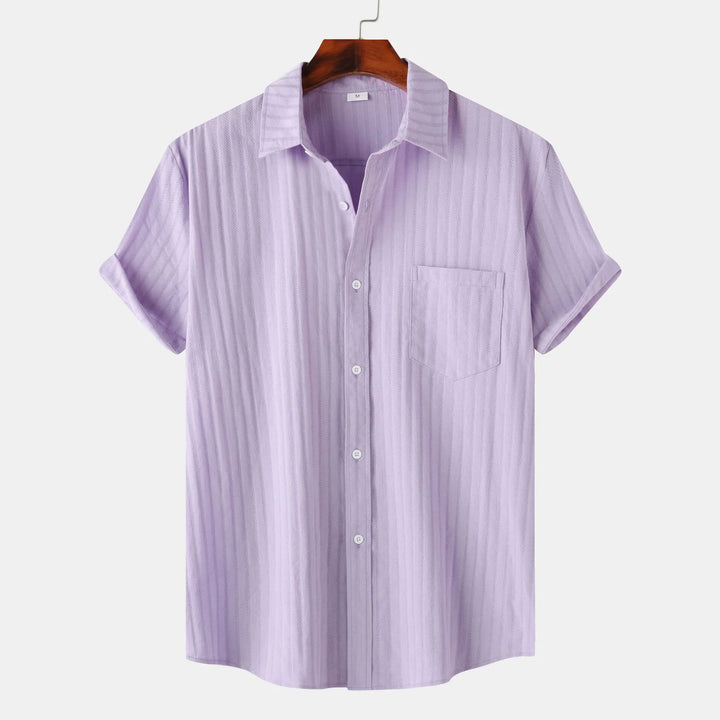 Men's short sleeve button-down shirt for effortless style & comfort. Perfect casual summer wear.