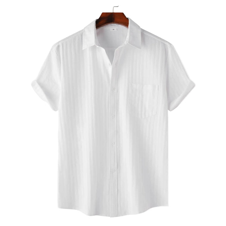 Versatile men's short sleeve shirt, button-down style. Comfortable casual wear for summer.