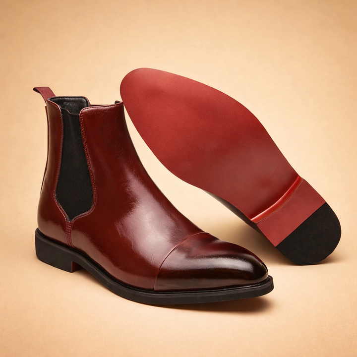 Stylish men's slip-on ankle Chelsea boots in dark leather, ideal for casual and dressy autumn winter fashion.
