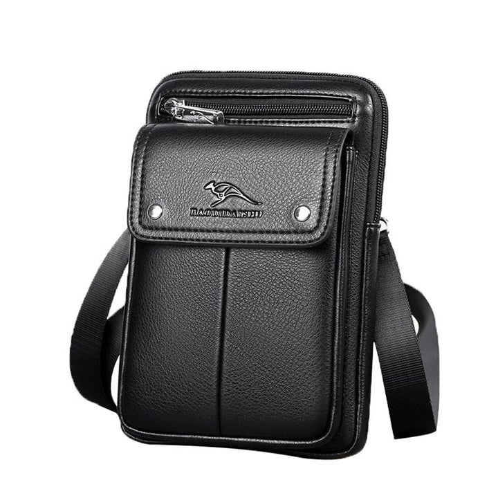 Men's sleek black PU leather crossbody bag, perfect for daily essentials and modern style.