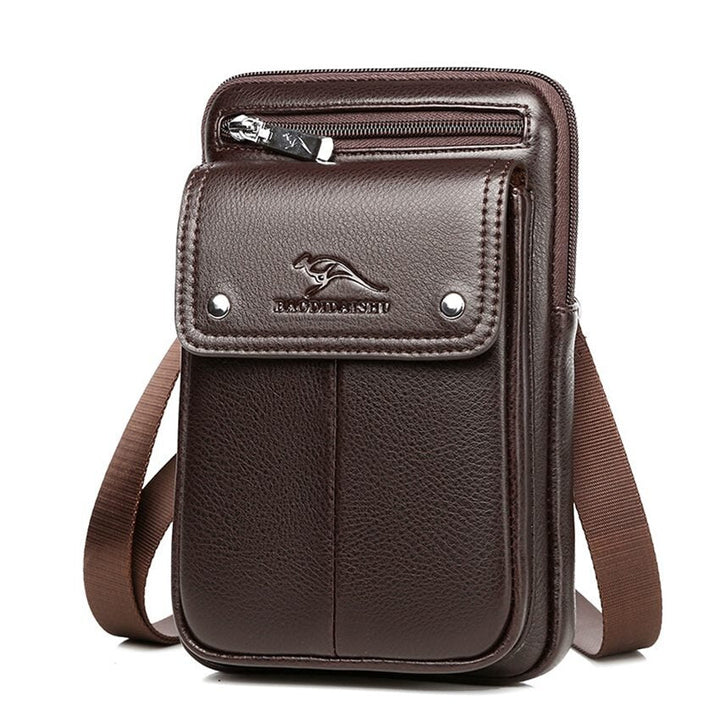Stylish brown PU leather men's messenger bag, ideal for travel, work, and daily carry.
