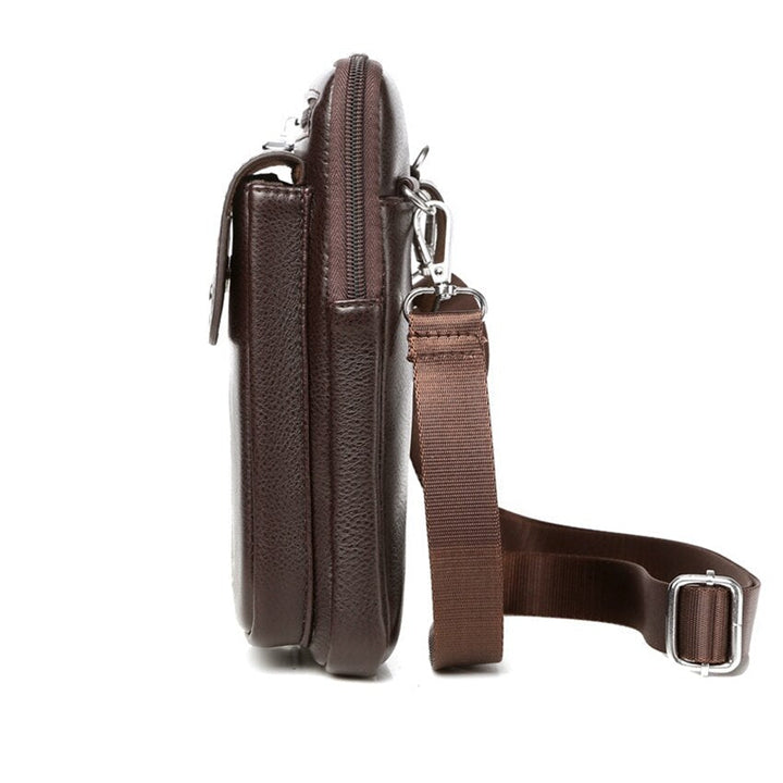 Versatile men's brown PU leather crossbody bag, a sleek travel or everyday messenger for essentials.