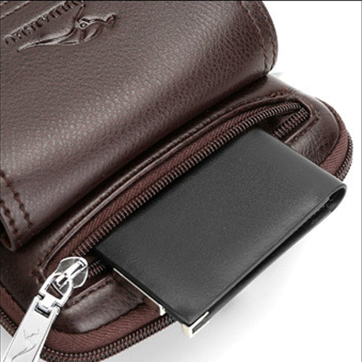 Men's brown PU leather daily carry shoulder bag, compact and stylish for modern urban life.