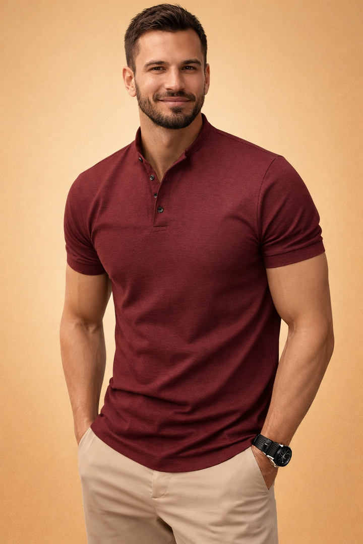 Modern men's slim fit polo shirt, perfect for smart casual occasions and versatile men's fashion.