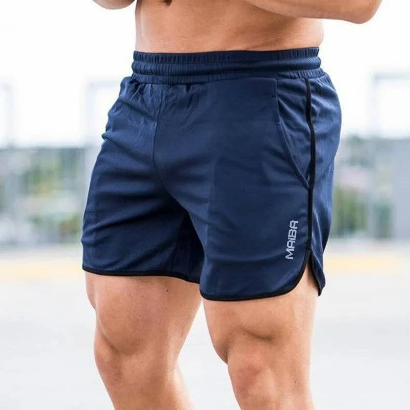 Athletic men's quick-dry swim trunks with elastic waistband, ideal for poolside.