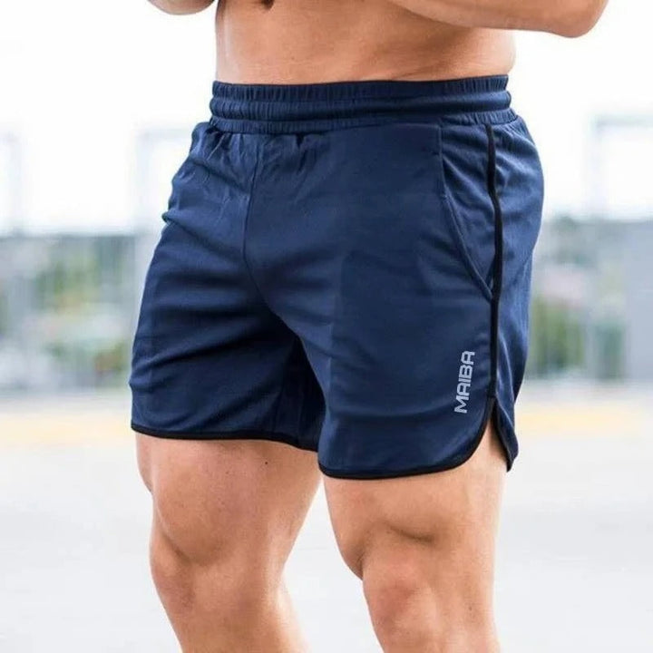 Athletic men's quick-dry swim trunks with elastic waistband, ideal for poolside.