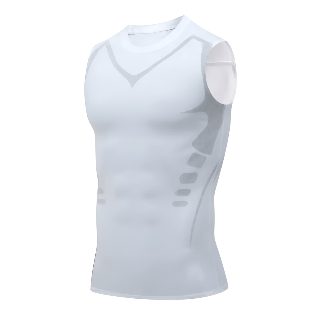 Invisible men's compression vest. Breathable fabric provides slimming chest & core support, boosts confidence.