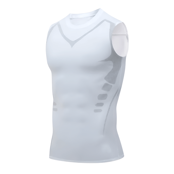 Invisible men's compression vest. Breathable fabric provides slimming chest & core support, boosts confidence.