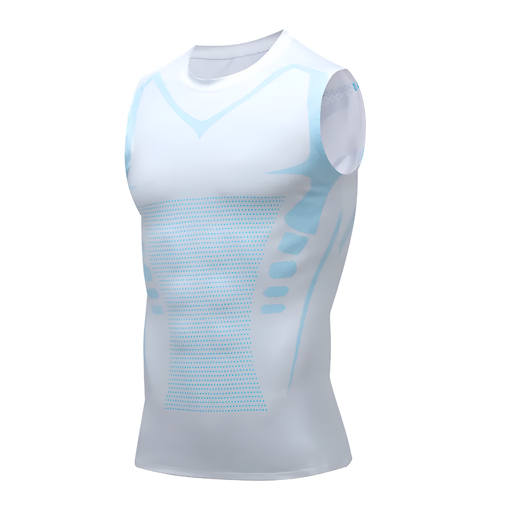 Men's posture corrector compression vest. Offers slimming support for chest & core, enhances body shape.