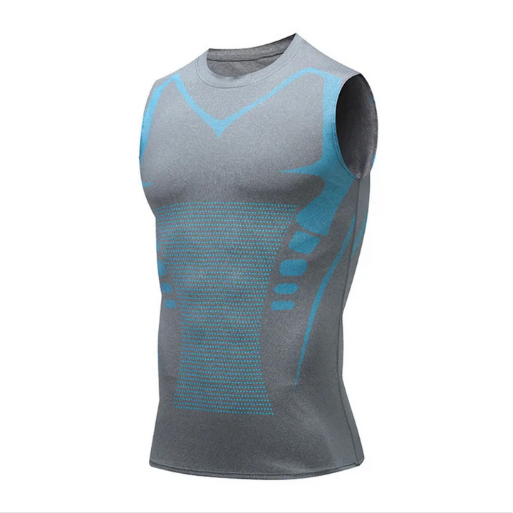 Slimming compression vest for men. Targeted chest & core support, designed for invisible wear & active use.