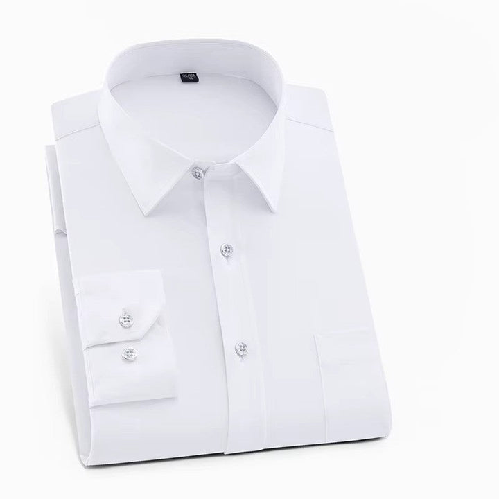 Timeless men's collared dress shirt, ideal for smart casual office wear or formal business occasions.
