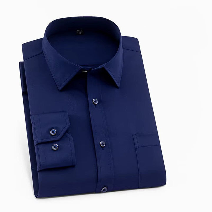 Comfortable men's polyester-spandex stretch fabric shirt, perfect for all-day wear and flexibility.