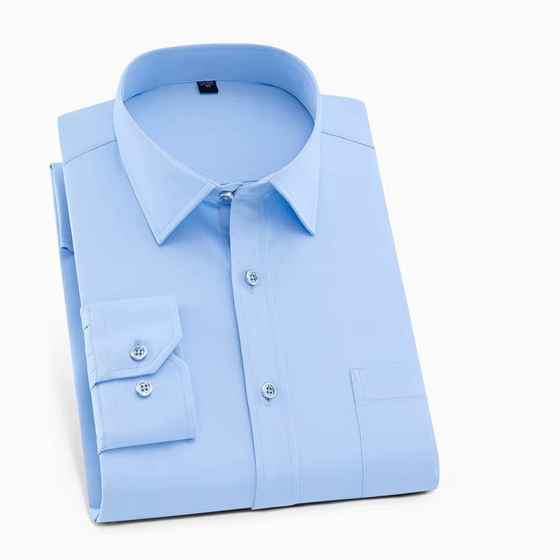New men's long sleeve smart casual shirt, a durable polyester-spandex blend for modern office wear.