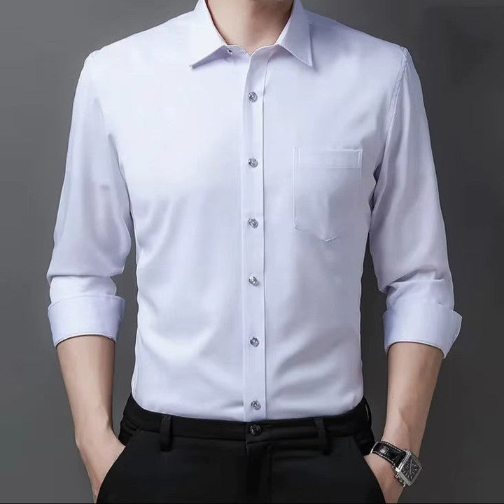 Sophisticated men's collared dress shirt, stretch fabric ensures comfortable, timeless smart casual style.