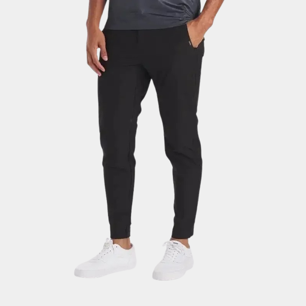 Durable men's active stretch pants, featuring wind-resistant and water-repellent fabric for all activities.