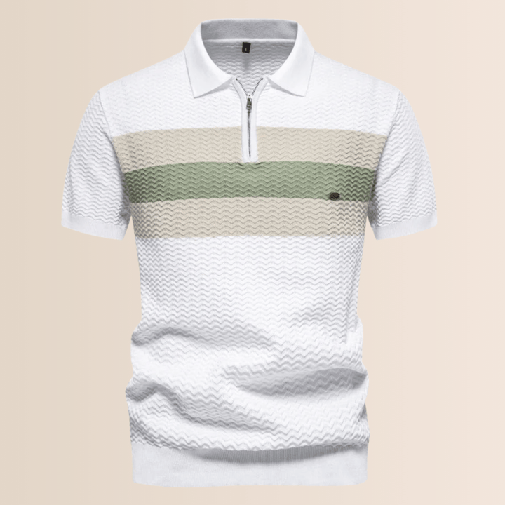 Men's casual summer polo with stylish stripes and a half-zip design. Perfect comfortable top for men.