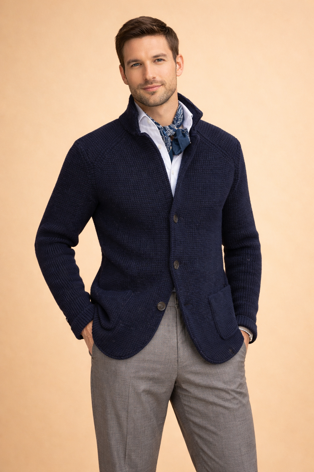Men's stylish button-up knit cardigan for everyday comfort & smart casual wear. Perfect for winter fashion.