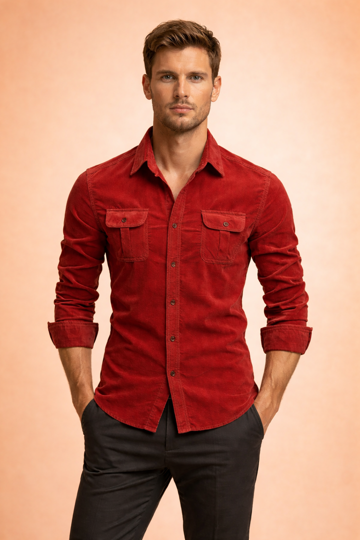 Men's stylish button-up shirt, long sleeve, with front pockets. Perfect for smart casual and everyday wear.