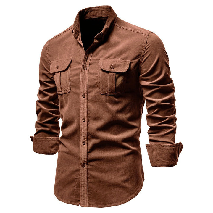 Fashionable men's button-up shirt with long sleeves & functional pockets. A smart casual essential.