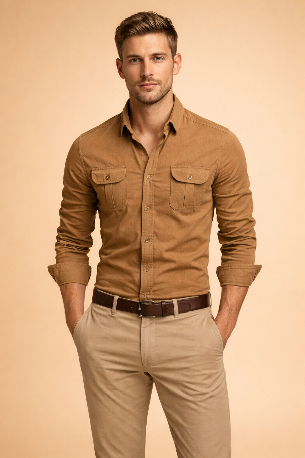 Close-up of the collar and buttons on a men's collared casual shirt, showcasing quality and modern style.