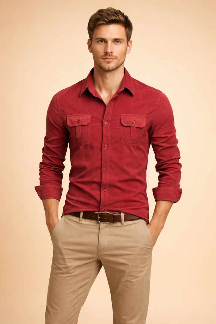 Modern men's long-sleeve button-up shirt, designed for versatile everyday wear and ultimate comfort.